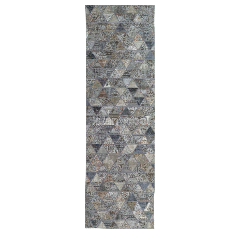 Alfombra Patchwork de Lana Hecha a Mano, Color Café Colección Kadikoy.