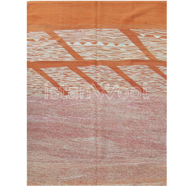 Alfombra de Lana Hecha a Mano Kilim Moderna, Gruesa, Color Naranja. Colección Makalu.