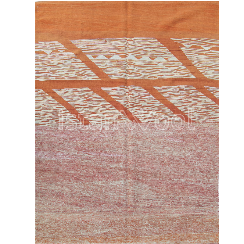 Alfombra de Lana Hecha a Mano Kilim Moderna, Gruesa, Color Naranja. Colección Makalu.