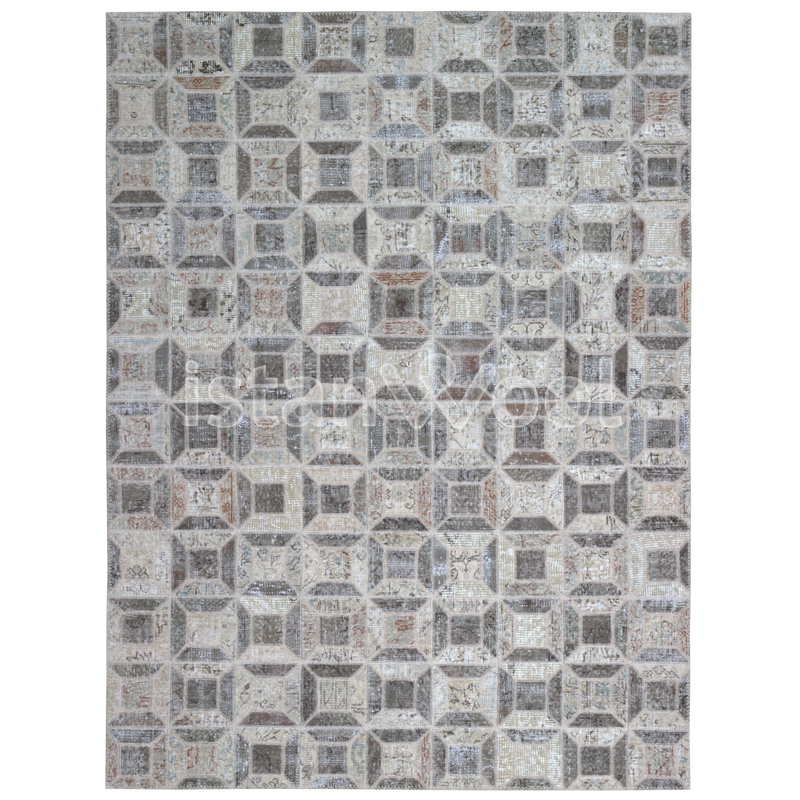 Alfombra Patchwork de Lana Hecha a Mano, color Gris. Colección Kadikoy.