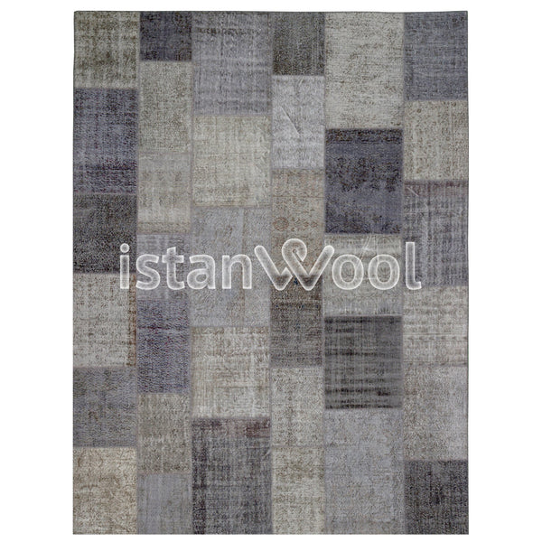 Alfombra Patchwork de Lana, Hecha a Mano, Gruesa, Color Gris. Colección Kadikoy.