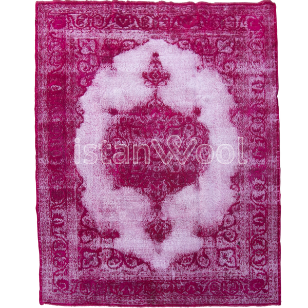 Alfombra Vintage de Lana Hecha a Mano con Nudos, Fucsia. Colección Kalamis