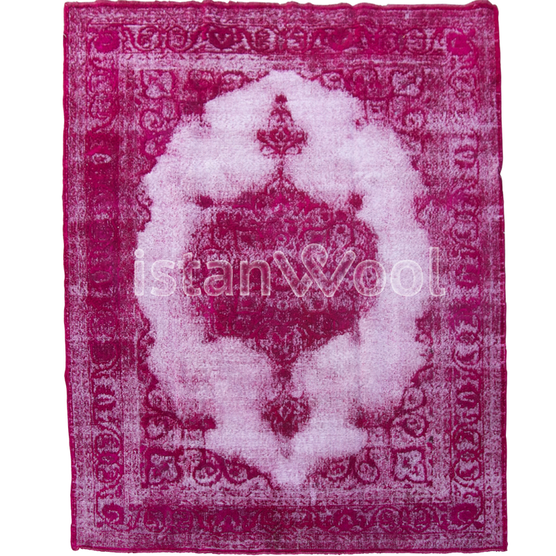 Alfombra Vintage de Lana Hecha a Mano con Nudos, Fucsia. Colección Kalamis