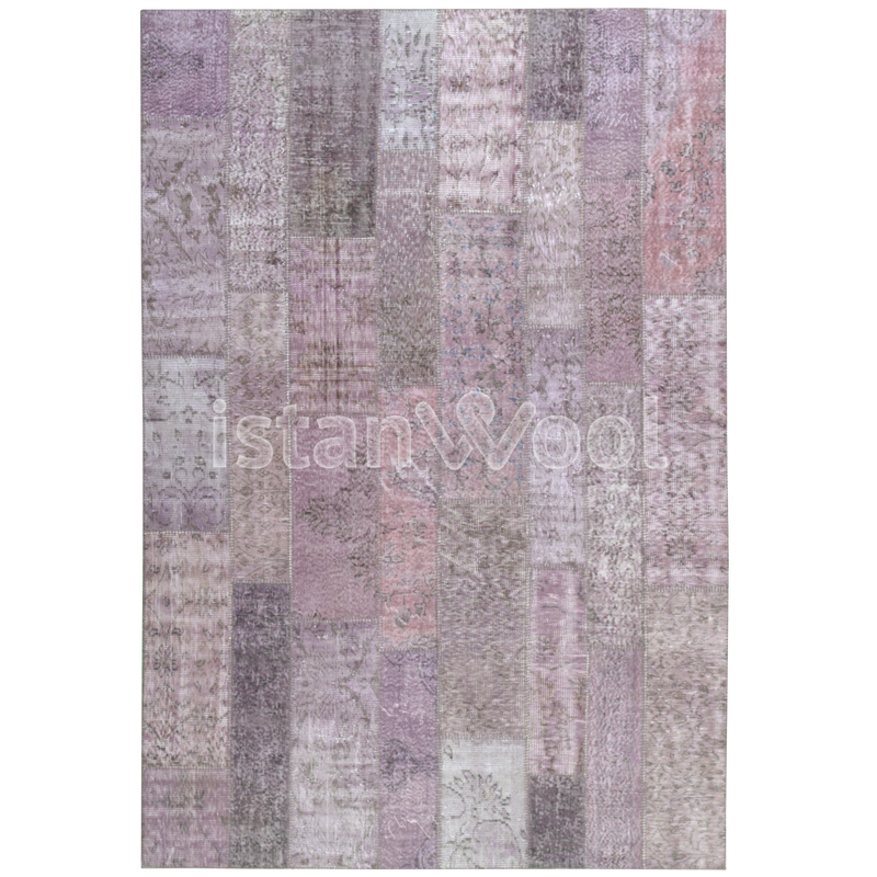 Alfombra Patchwork de Lana Hecha a Mano, color Morado. Colección Kadikoy.