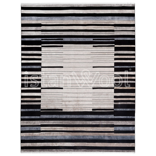 Alfombra Grande Premium Moderna, Gruesa, Pelo con Relieve, Negra con Blanco y Café. Colección Emirgan