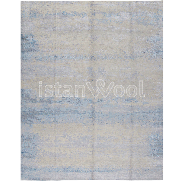 Alfombra Moderna, Gruesa, Pelo con Relieve, Color Gris con Celeste.  Colección Everest
