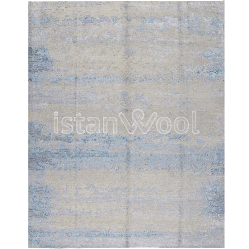 Alfombra Moderna, Gruesa, Pelo con Relieve, Color Gris con Celeste.  Colección Everest