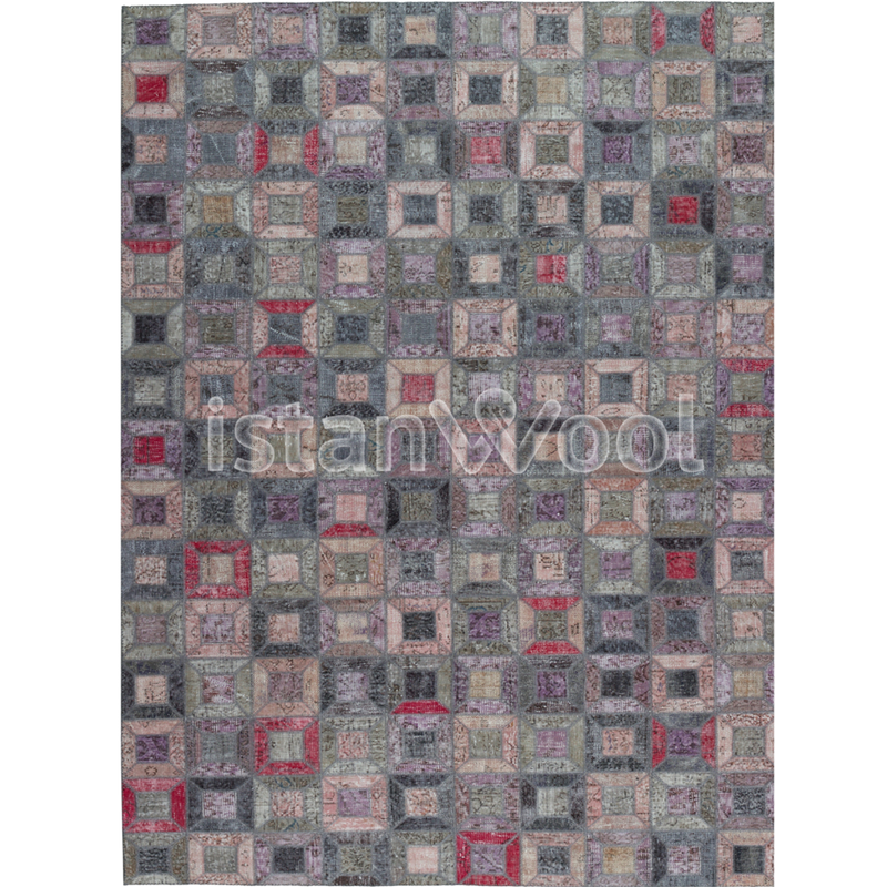 Alfombra Patchwork de Lana Hecha a Mano, Multicolor. Colección Kadikoy.