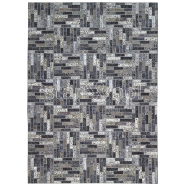 Alfombra Patchwork de Lana Hecha a Mano, color Gris con Negro. Colección Kadikoy.