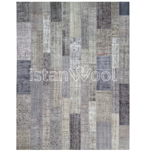 Alfombra Patchwork de Lana, Hecha a Mano, Gruesa, Color Gris. Colección Kadikoy.