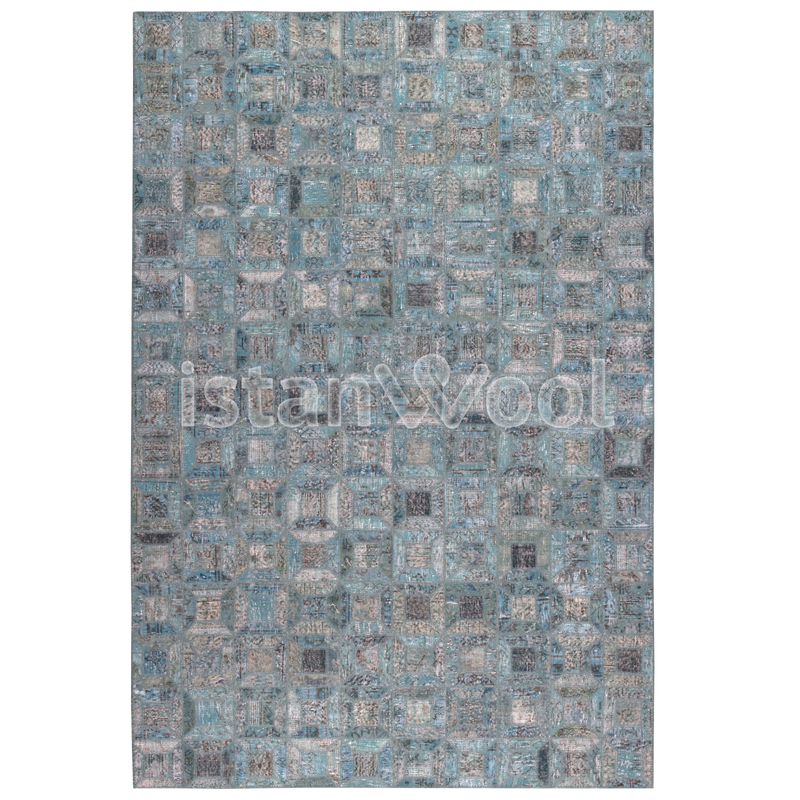 Alfombra Patchwork de Lana, Hecha a Mano, Gruesa, Color Calipso. Colección Kadikoy.