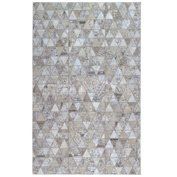 Alfombra Patchwork de Lana, Hecha a Mano, Gruesa, Color Café. Colección Kadikoy.