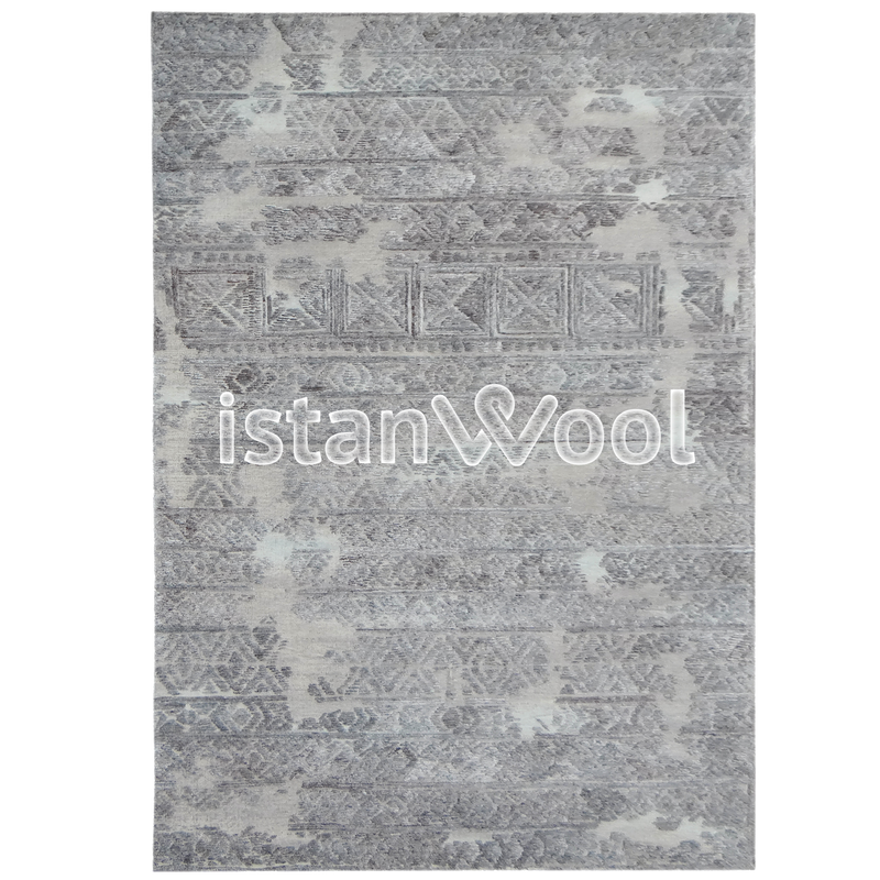 Alfombra Grande tipo Boucle, Gruesa, Pelo con Relieve, Color Gris. Colección Tibet.