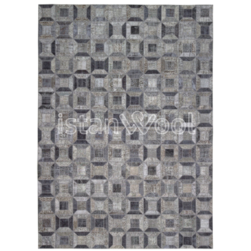 Alfombra Patchwork de Lana Hecha a Mano, color Gris. Colección Kadikoy.