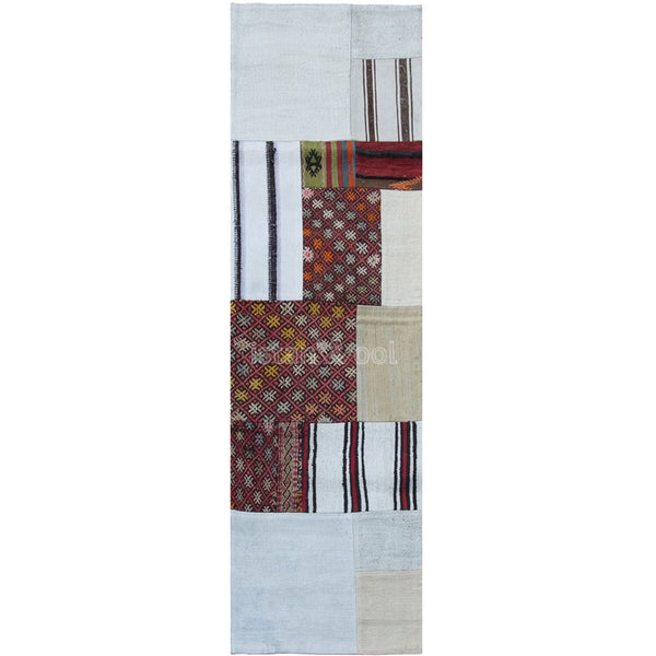 Alfombra Kilim Patchwork de Alto Trafico,  Color Blanca con Café.  Colección Balat