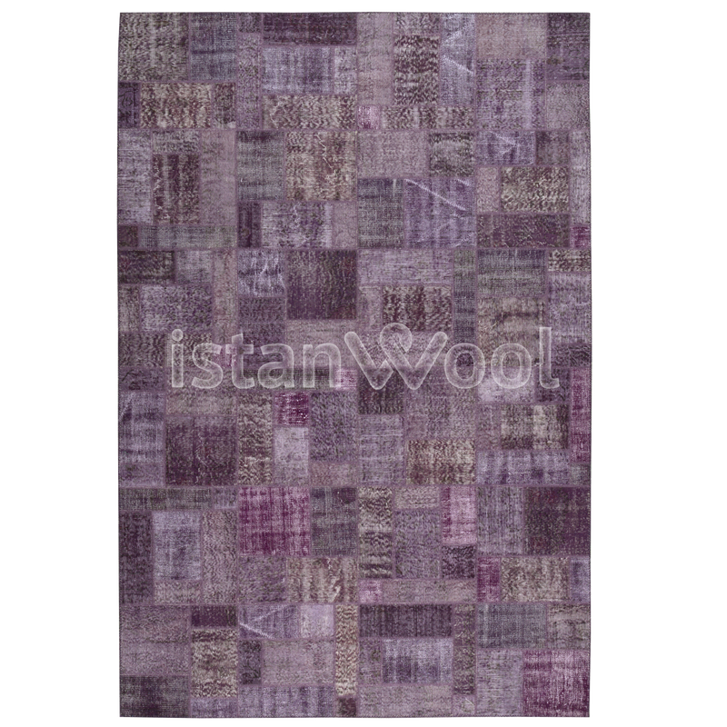 Alfombra Patchwork de Lana, Hecha a Mano, Gruesa, Morada. Colección Kadikoy.