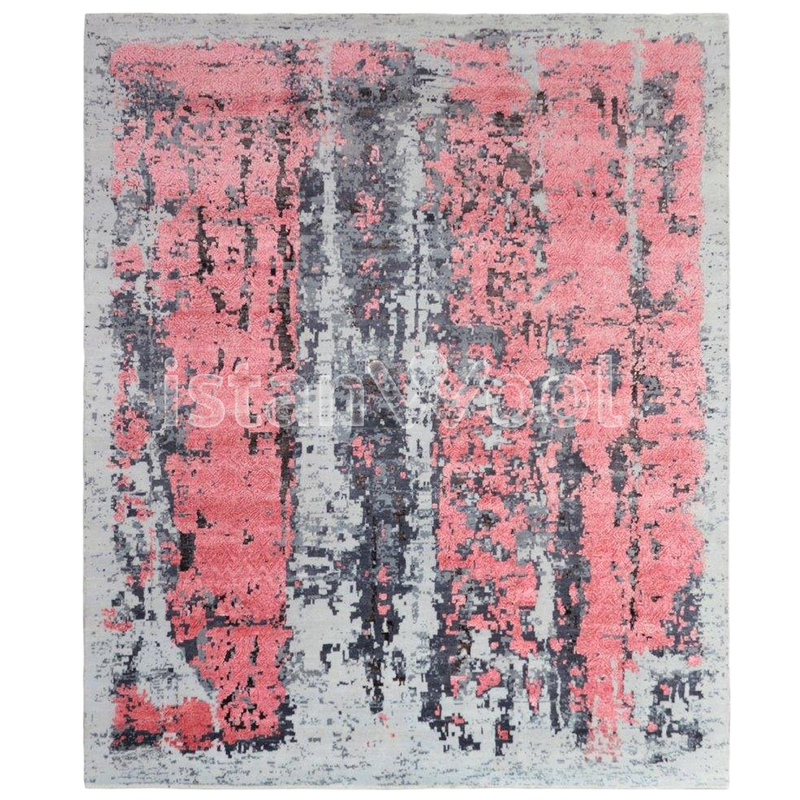 Alfombra Grande Moderna, Gruesa, Pelo con Relieve, Color Rosado. Colección Everest