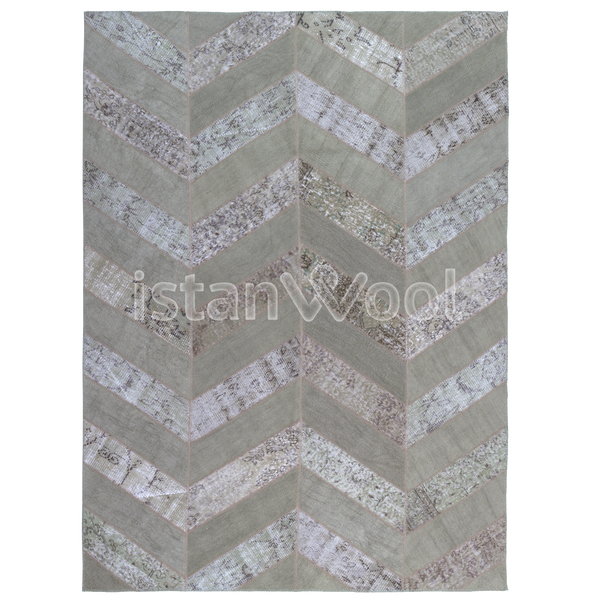 Alfombra Patchwork de Lana Hecha a Mano, color Verde. Colección Kadikoy.