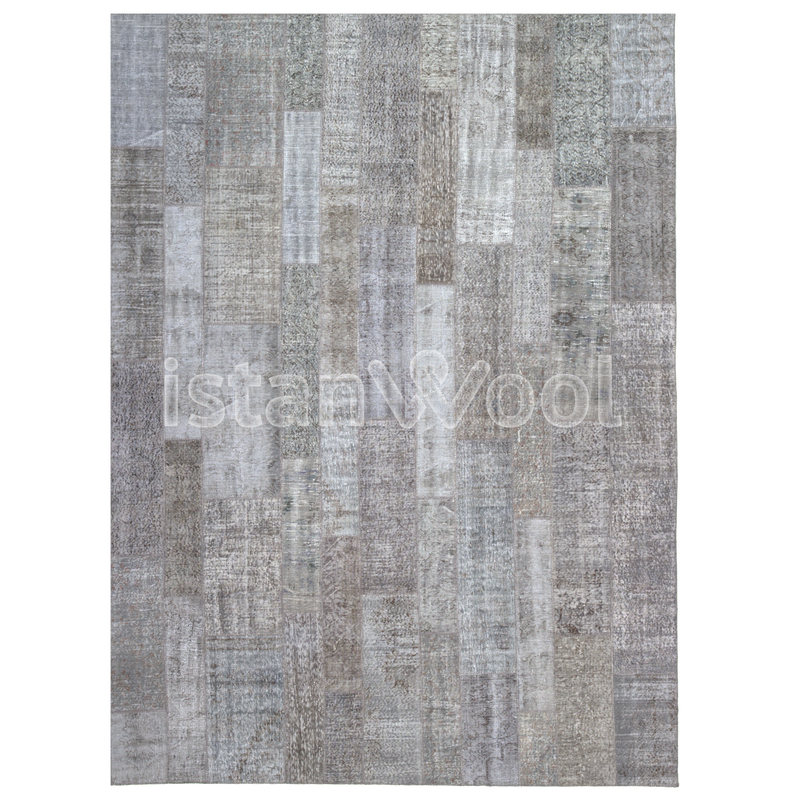 Alfombra grande Patchwork de Lana Hecha a Mano, Color Gris. Colección Kadikoy.