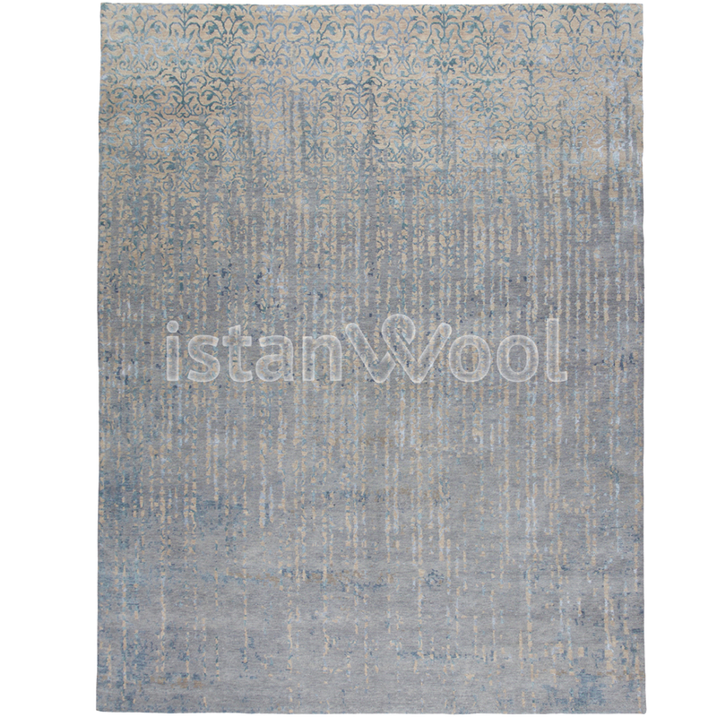 Alfombra Grande Moderna, Gruesa, Pelo con Relieve, Color gris con beige.  Colección Everest