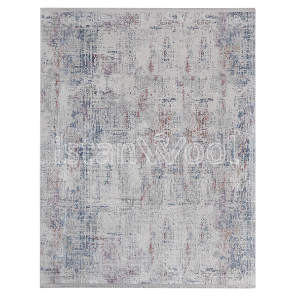Alfombra Grande Moderna, Gruesa,  Pelo con Relieve, Gris con Azul y Rojo. Colección Ulus.