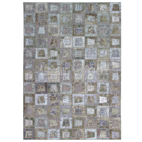 Alfombra Patchwork de Lana, Hecha a Mano, Gruesa, Color Gris. Colección Kadikoy.