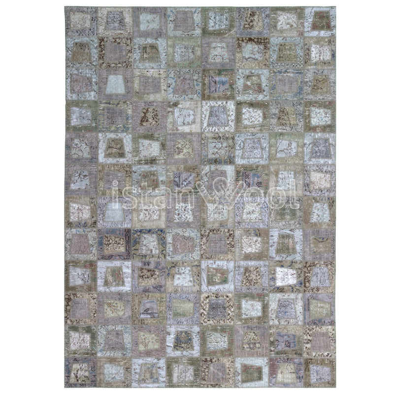 Alfombra Patchwork de Lana, Hecha a Mano, Gruesa, Color Gris. Colección Kadikoy.