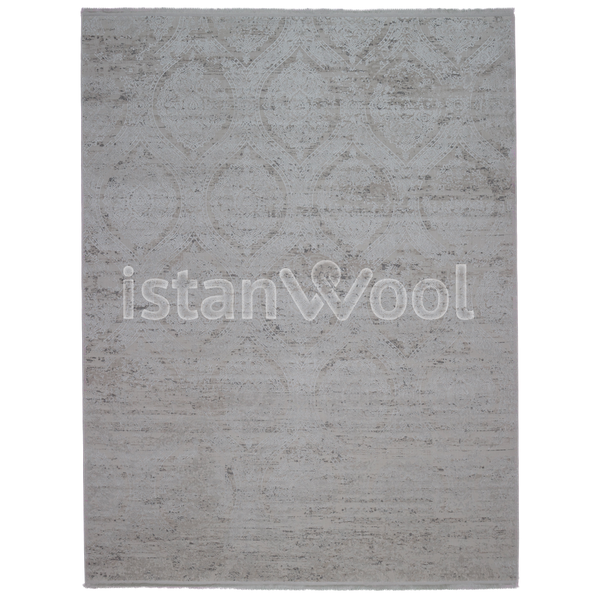 Alfombra Grande Moderna con Diseño Antiguo, Gruesa, Pelo con Relieve, Color Blanca. Colección Ulus.