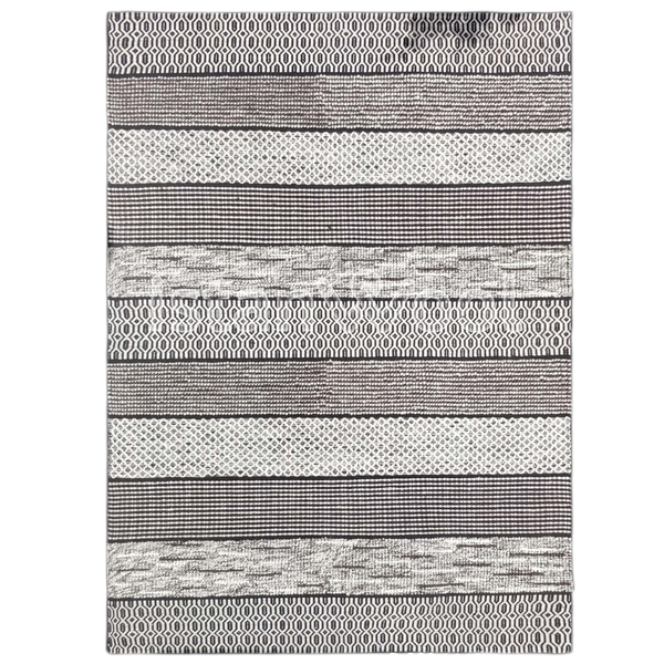 Alfombra Grande de Lana Hecha a Mano Kilim Moderna, Gruesa, Color Beige con Café. Colección Makalu.