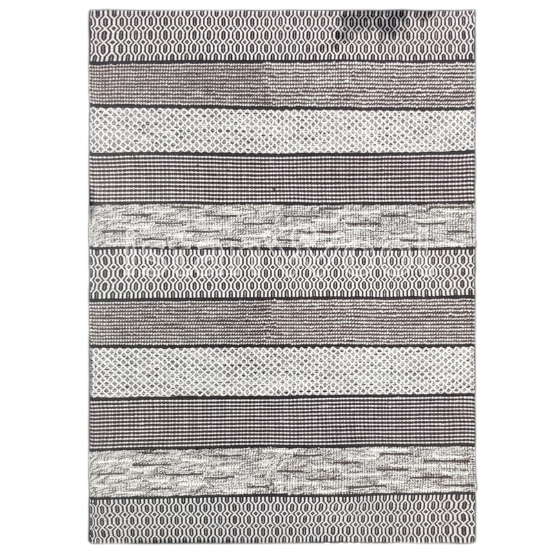 Alfombra Grande de Lana Hecha a Mano Kilim Moderna, Gruesa, Color Beige con Café. Colección Makalu.