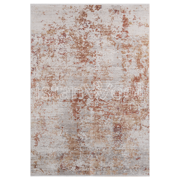 Alfombra Grande Moderna, Gruesa, Pelo con Relieve, Color Beige con Naranja. Colección Bebek.