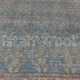 Alfombra Moderna Estilo Antiguo, Gruesa, Pelo con Relieve, Azul con Naranja.  Colección Riva