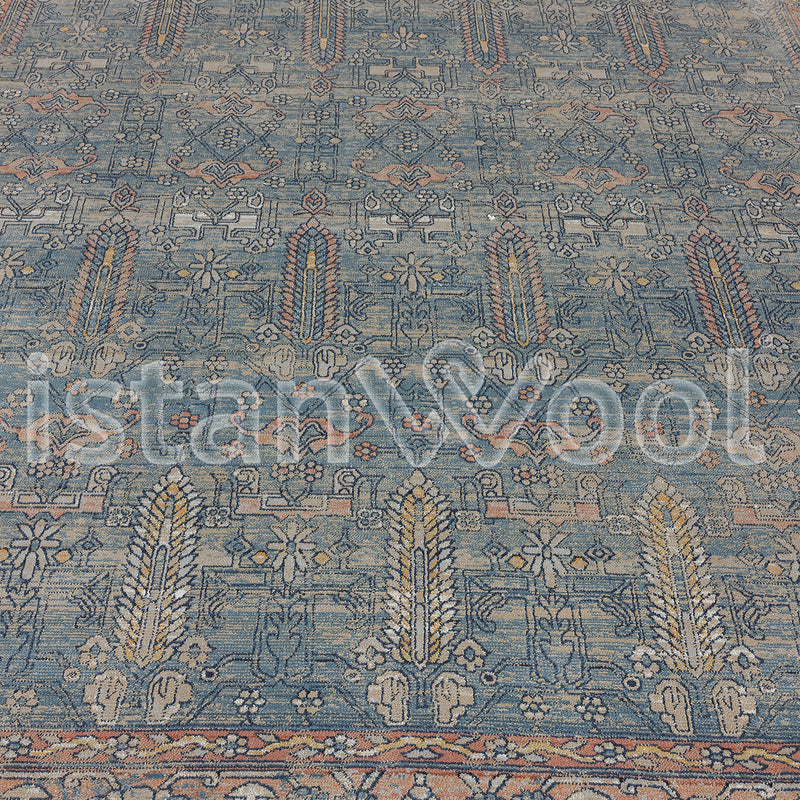 Alfombra Moderna Estilo Antiguo, Gruesa, Pelo con Relieve, Azul con Naranja.  Colección Riva