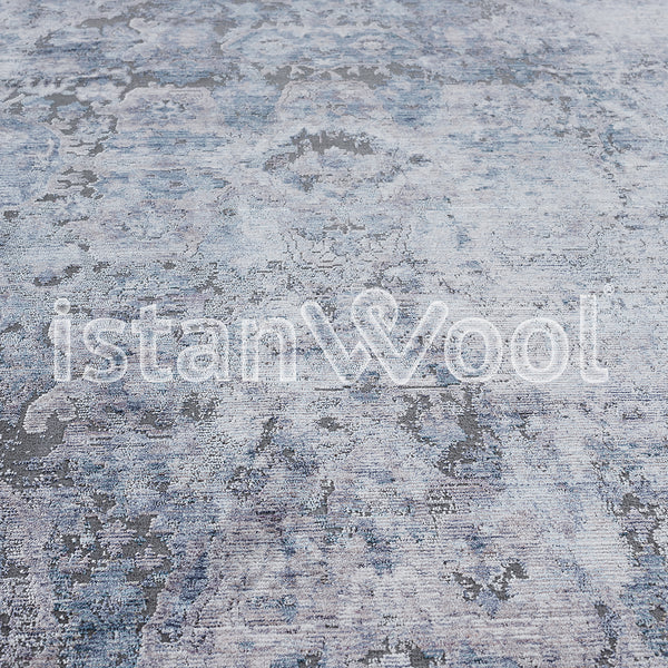 Alfombra Moderna Estilo Antiguo, Gruesa, Pelo Corto, Color Azul y Gris. Colección Riva.