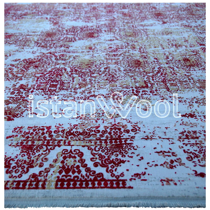 Alfombra Moderna con Diseño, Gruesa, Pelo con Relieve, Color Celeste con Rojo. Colección Ulus.