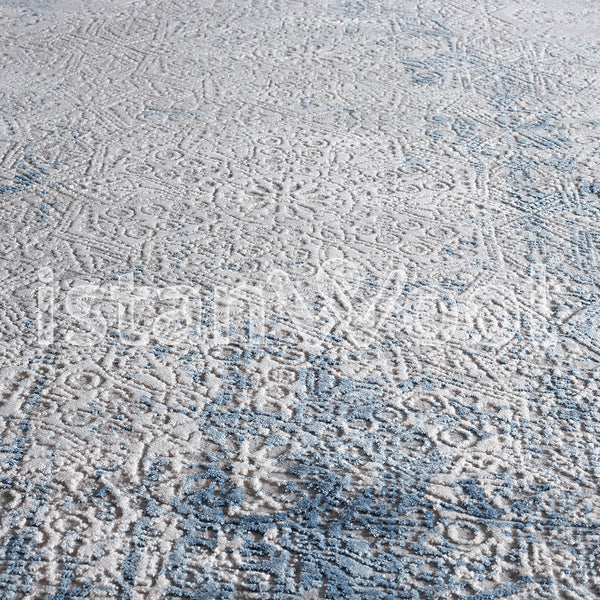 Alfombra Grande Moderna con Diseño, Gruesa, Pelo con Relieve, Color Azul. Colección Ulus