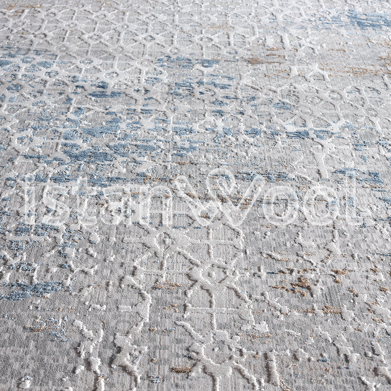 Alfombra Grande Moderna, Gruesa, Pelo con Relieve, color Azul con Gris. Colección Ulus.