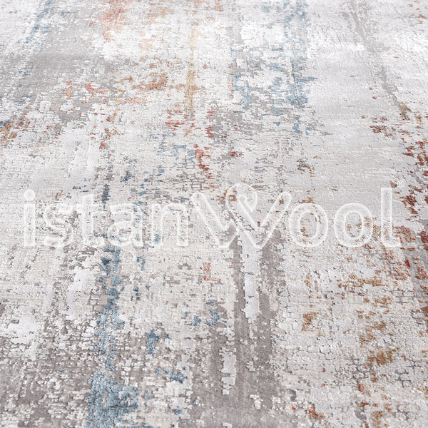 Alfombra Grande Moderna, Gruesa, Pelo con Relieve, Color Gris con Naranja. Colección Bebek.