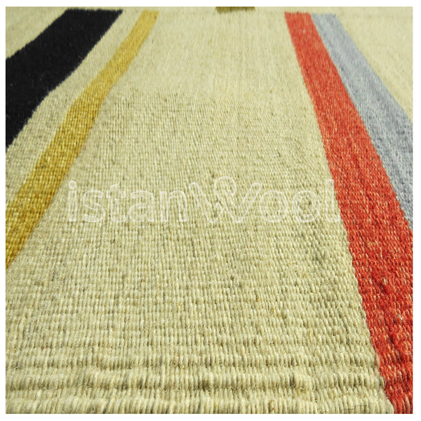 Alfombra Kilim Moderna de Lana Hecha a Mano, Color Amarilla. Colección Makalu