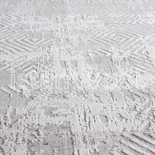 Alfombra Grande Moderna con Diseño Antiguo, Gruesa, Pelo con Relieve, Color Blanco. Colección Ulus.