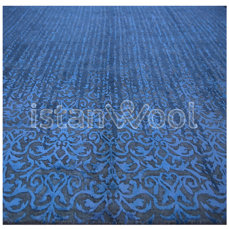 Alfombra Grande Moderna, Gruesa, Pelo con Relieve, Color Azul. Colección Everest