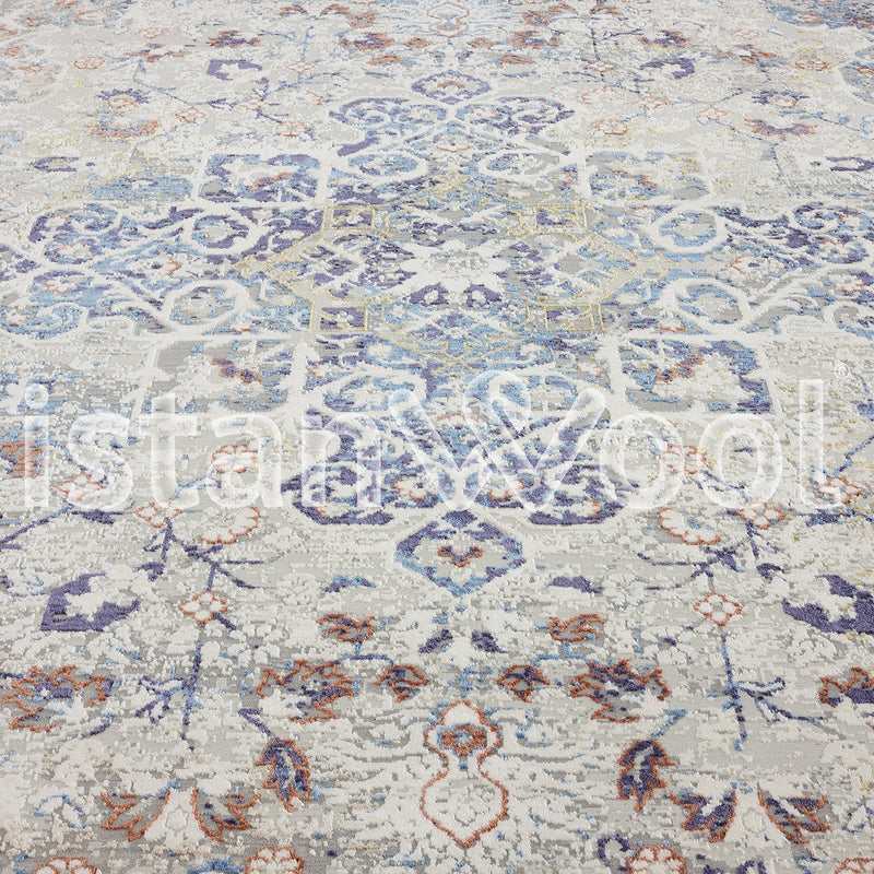 Alfombra Grande Moderna con Diseño Antiguo, Gruesa, Pelo con Relieve, Color Azul. Colección Ulus.