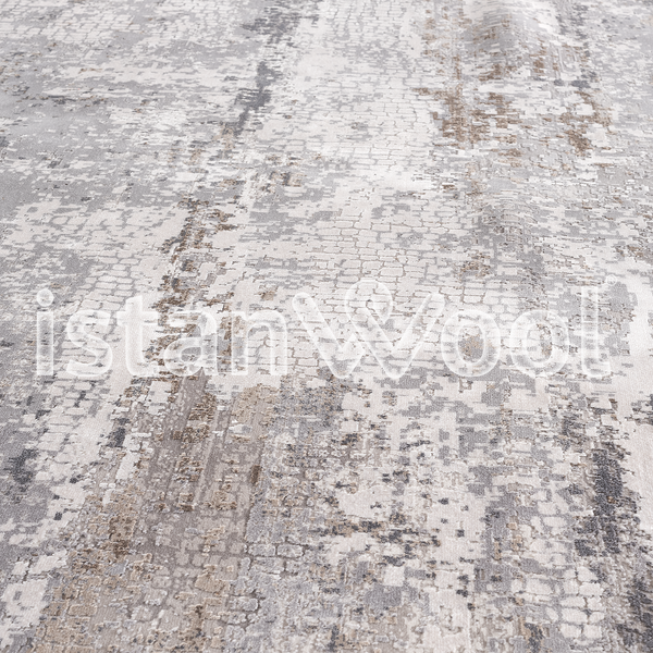 Alfombra Grande Moderna, Gruesa, Pelo con Relieve, Color Gris con Café. Colección Bebek.