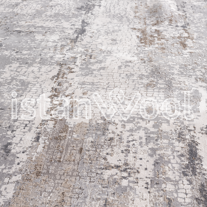 Alfombra Grande Moderna, Gruesa, Pelo con Relieve, Color Gris con Café. Colección Bebek.
