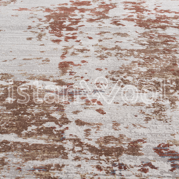 Alfombra Grande Moderna, Gruesa, Pelo con Relieve, Color Beige con Naranja. Colección Bebek.