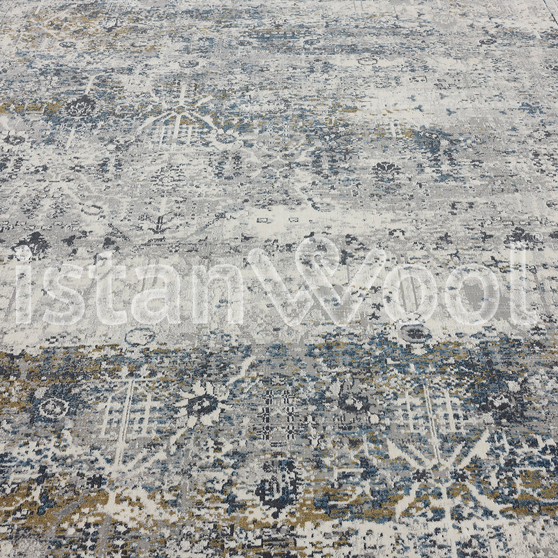 Alfombra Moderna Estilo Antigua, Grande, Gruesa, Pelo con Relieve, Color Gris. Colección Ulus