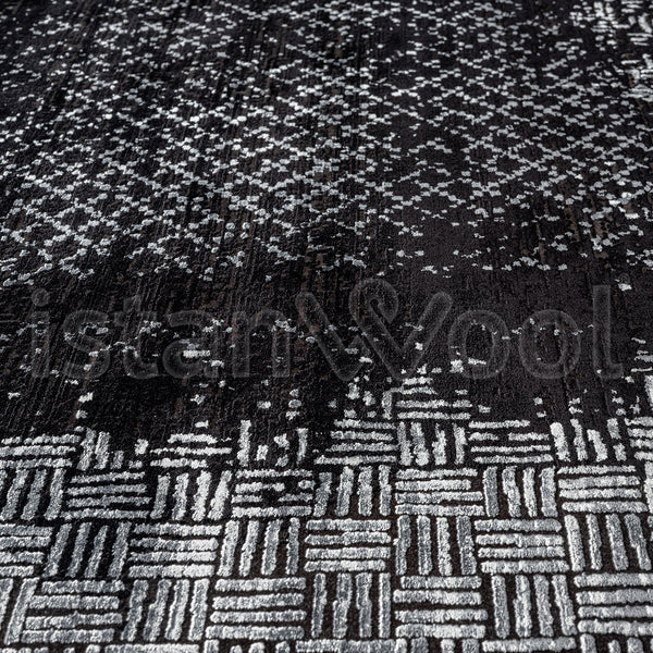 Alfombra Grande Moderna, Gruesa, Pelo con Relieve, Color Negro con Gris. Colección Bebek.