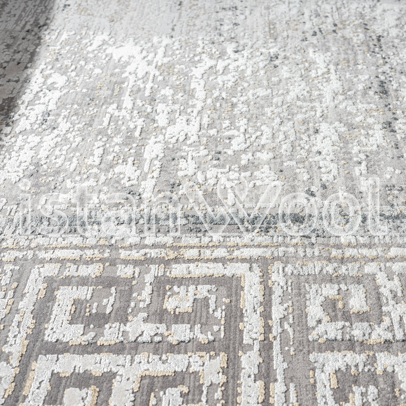 Alfombra Grande Moderna con Diseño Tradicional, Gruesa, Pelo con Relieve, Color Gris. Colección Bebek.