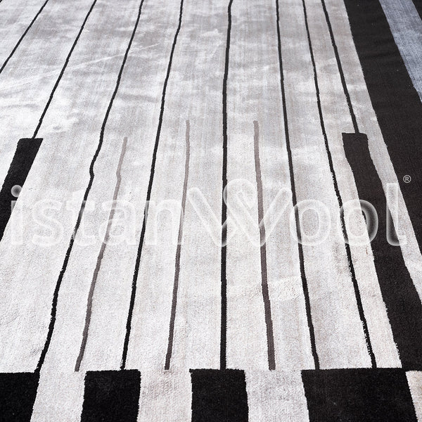 Alfombra Grande Premium Moderna, Gruesa, Pelo con Relieve, Negra con Blanco y Café. Colección Emirgan