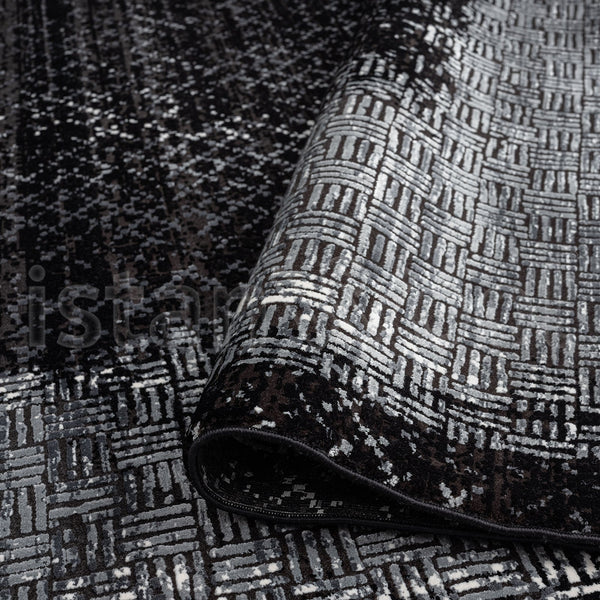 Alfombra Grande Moderna, Gruesa, Pelo con Relieve, Color Negro con Gris. Colección Bebek.